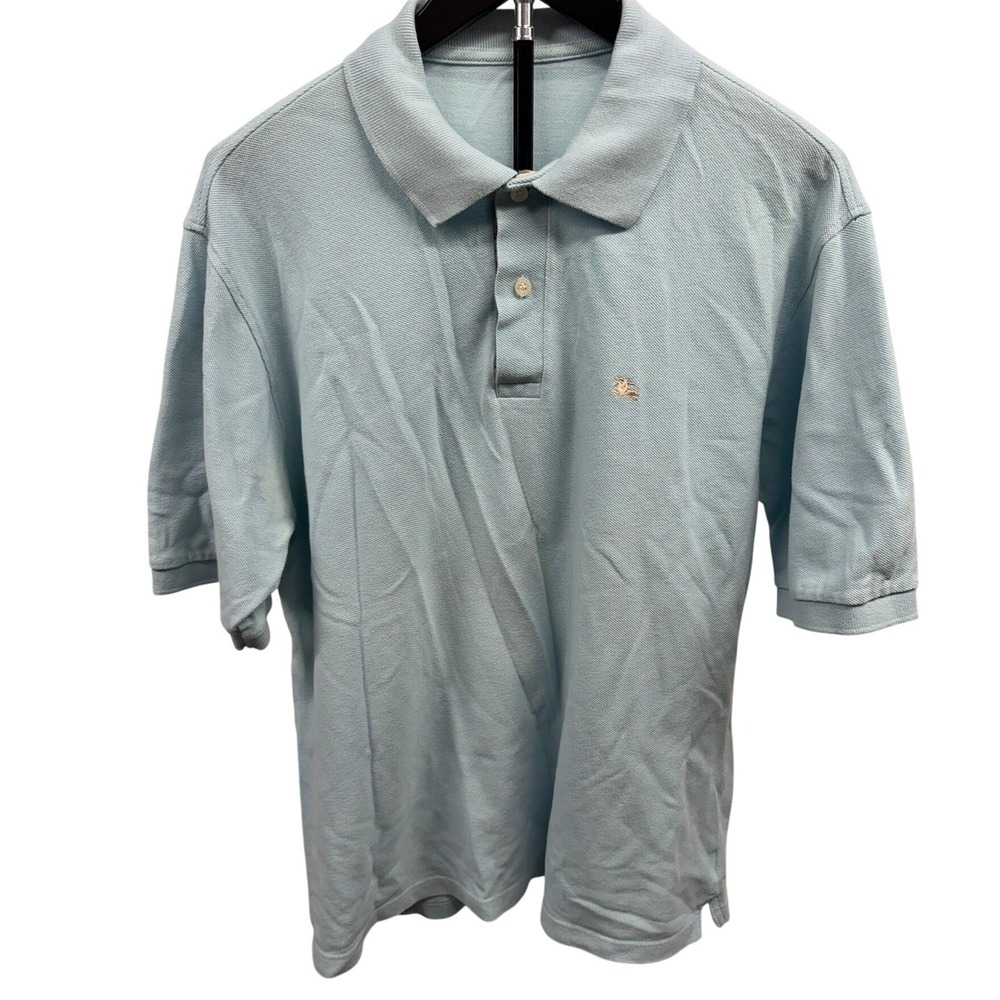 Burberry Mens XL Ligth Blue 2-Button Classic Fit Cotton Check-Placket Polo